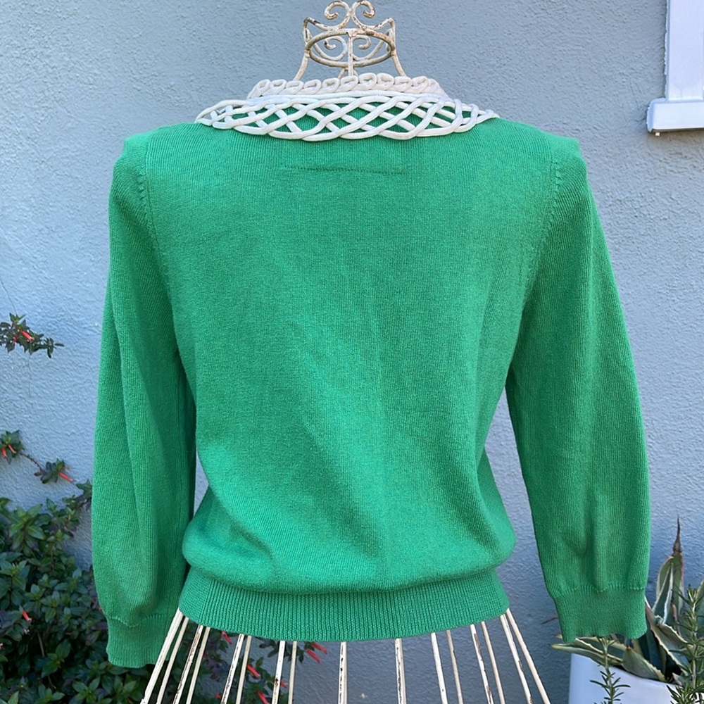 Field Flower Anthropologie Green Silk Sweater with Lacework Collar - Picture 4 of 9
